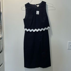 JCrew linen/cotton blend navy dress with oversized rick rack